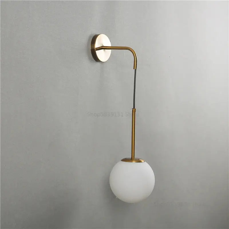 Modern brass amber glass ball wall lamps bedroom light
