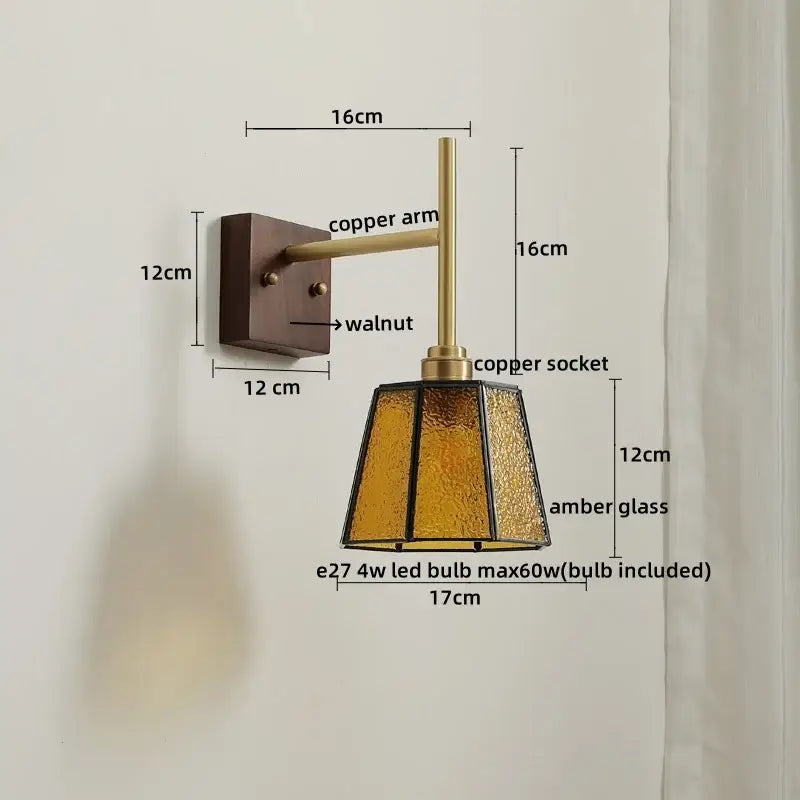 Modern brass and amber glass copper led wall lights bedroom sconce