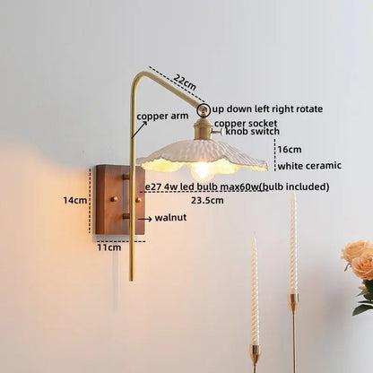 Modern brass and amber glass copper led wall lights bedroom sconce