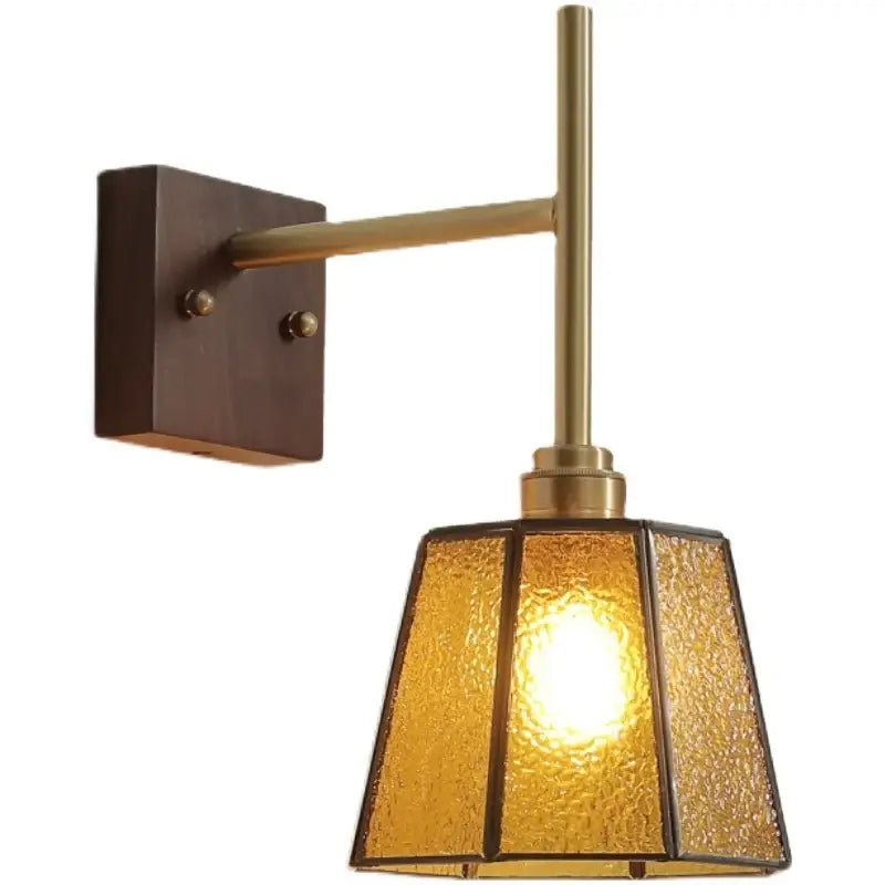 Modern brass and amber glass copper led wall lights bedroom sconce