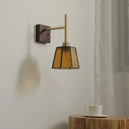 Modern brass and amber glass copper led wall lights bedroom sconce