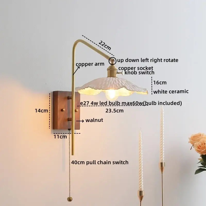 Modern brass and amber glass copper led wall lights bedroom sconce