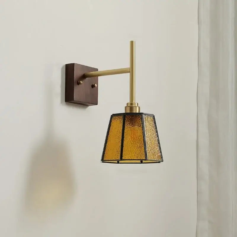 Modern brass and amber glass copper led wall lights bedroom sconce