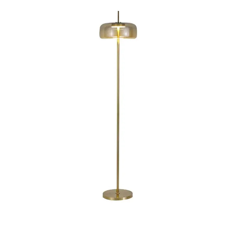 Modern brass and amber glass led floor lamp living room lighting