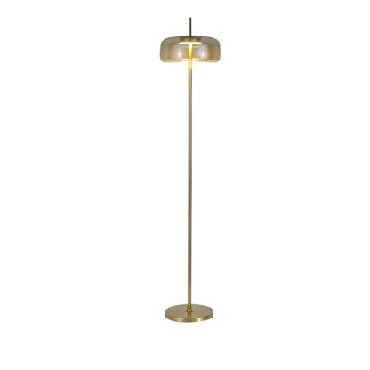 Modern brass and amber glass led floor lamp living room lighting