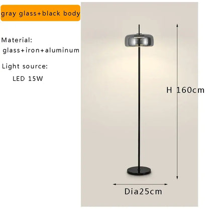 Modern brass and amber glass led floor lamp living room lighting