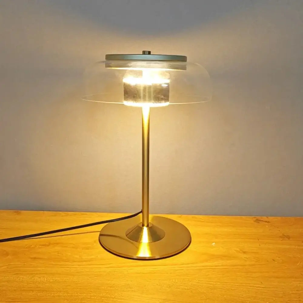 Modern brass and amber glass mushroom table lamp bedroom light