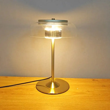 Modern brass and amber glass mushroom table lamp bedroom light