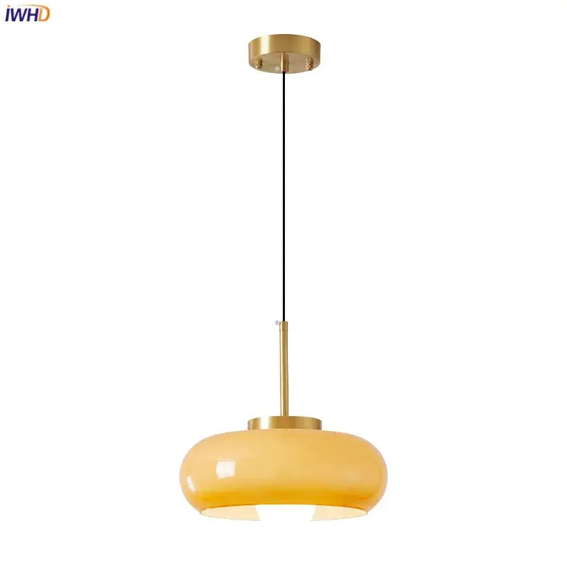 Modern brass and amber glass pendant light – kitchen led lighting