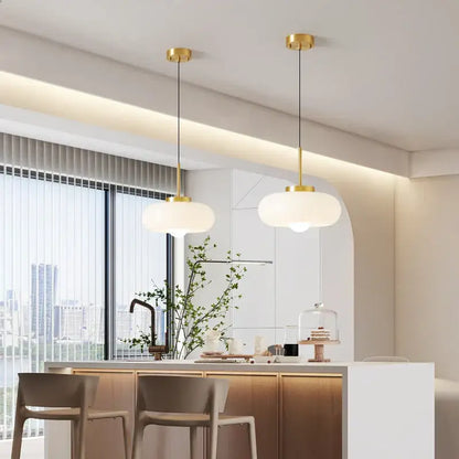Modern brass and amber glass pendant light – kitchen led lighting