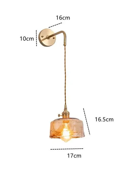 Modern brass and amber glass wall lamp for bedroom living room