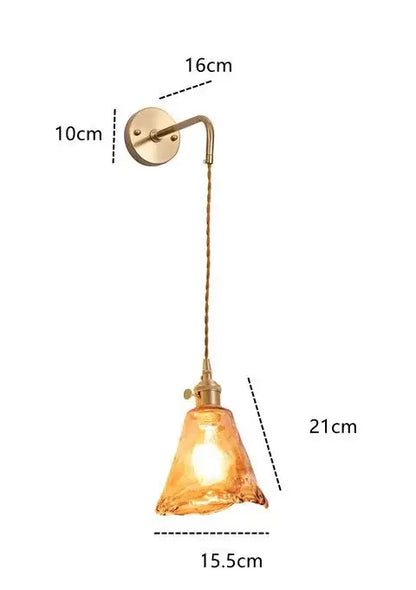 Modern brass and amber glass wall lamp for bedroom living room