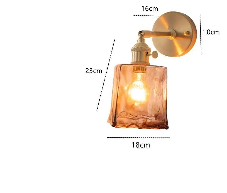 Modern brass and amber glass wall lamp for bedroom living room
