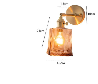 Modern brass and amber glass wall lamp for bedroom living room