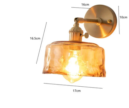 Modern brass and amber glass wall lamp for bedroom living room