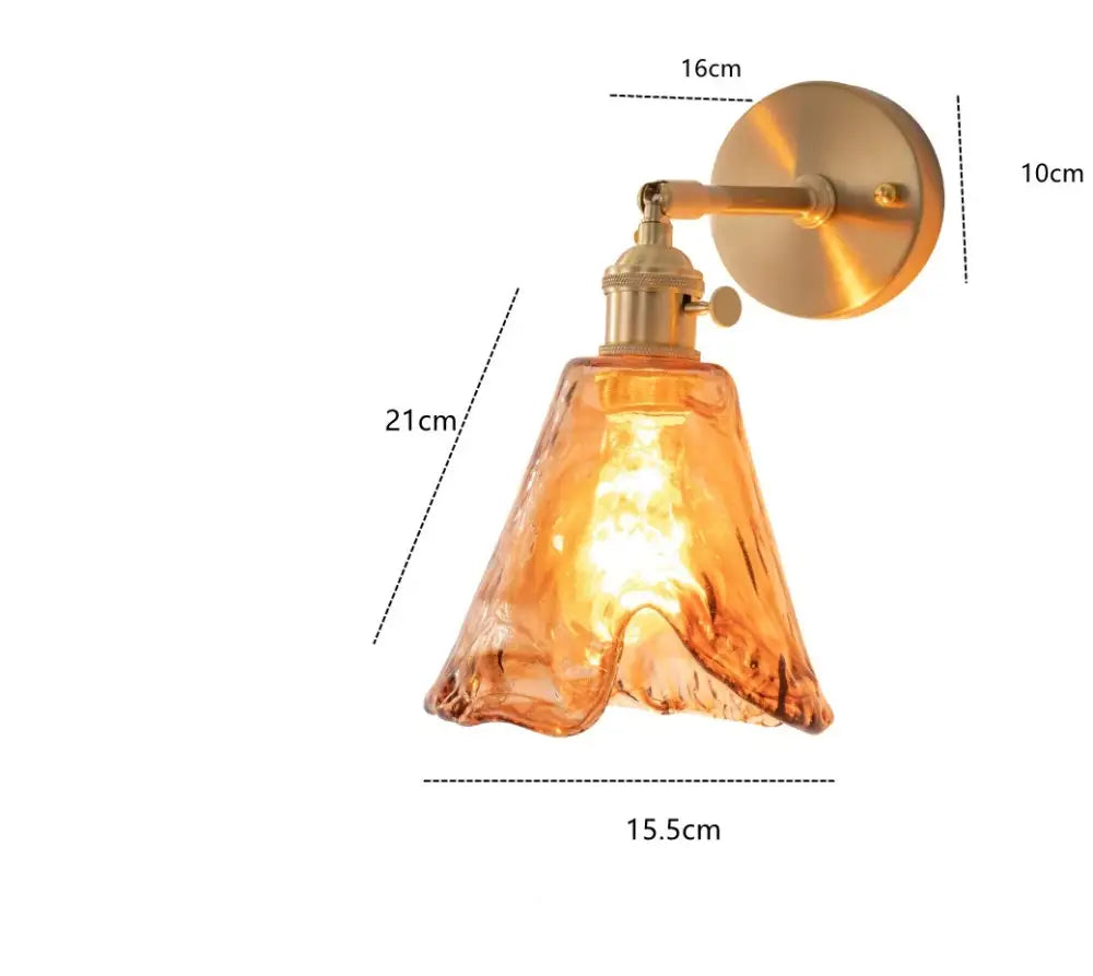 Modern brass and amber glass wall lamp for bedroom living room