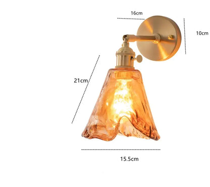 Modern brass and amber glass wall lamp for bedroom living room