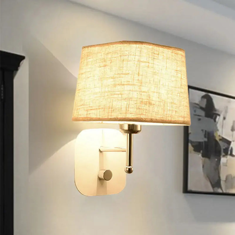 Modern brass and beige linen wall sconce lighting bedroom lamp