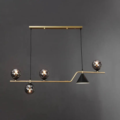 Modern brass and black 3 light hanging island light for dining room