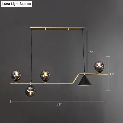 Modern brass and black 3 light hanging island light for dining room