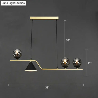 Modern brass and black 3 light hanging island light for dining room
