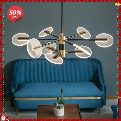 Modern brass and black acrylic led ceiling chandelier living room
