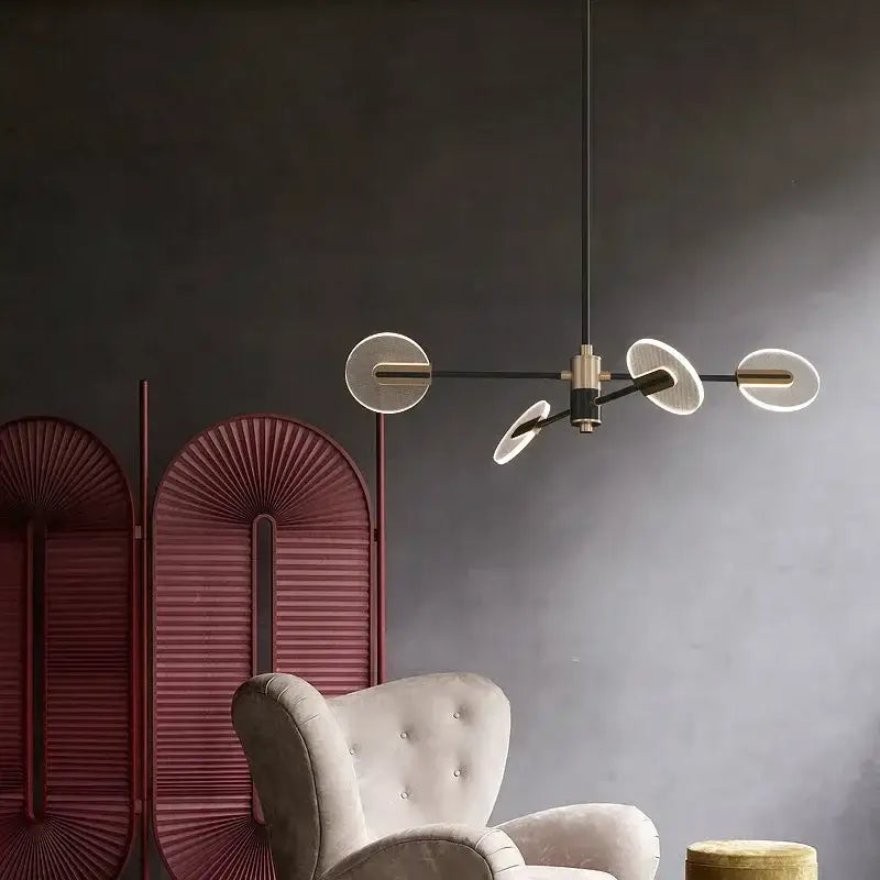 Modern brass and black acrylic led ceiling chandelier living room