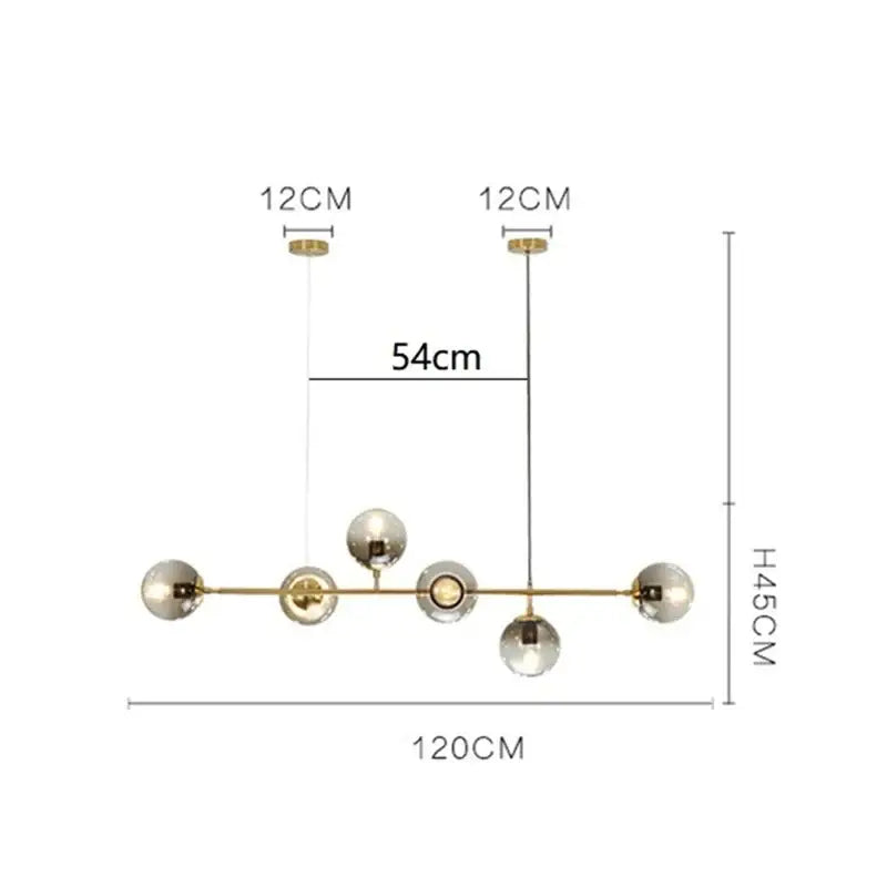 Modern brass and black art glass ball chandelier living room light
