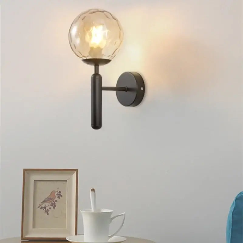 Modern brass and black art glass ball chandelier living room light