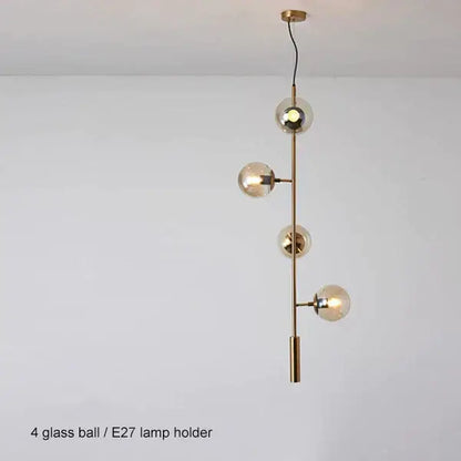 Modern brass and black art glass ball chandelier living room light