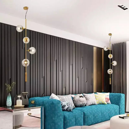 Modern brass and black art glass ball chandelier living room light