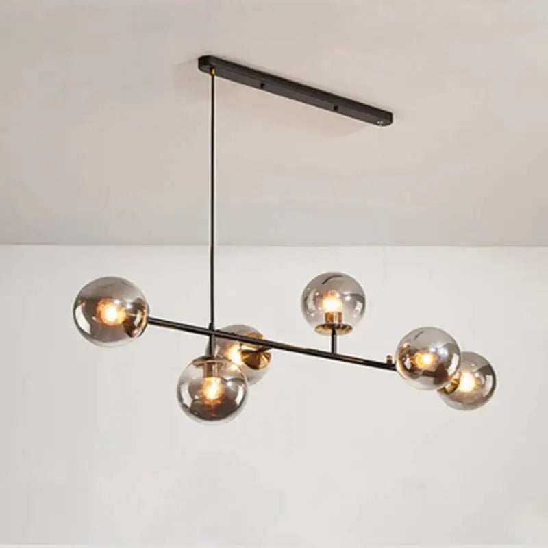 Modern brass and black art glass ball chandelier living room light