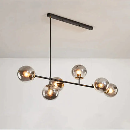 Modern brass and black art glass ball chandelier living room light