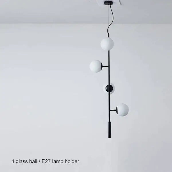 Modern brass and black art glass ball chandelier living room light