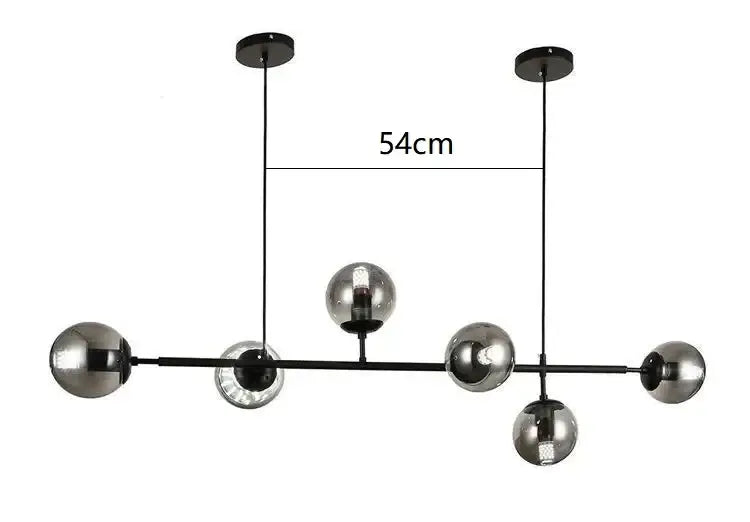 Modern brass and black art glass ball chandelier living room light