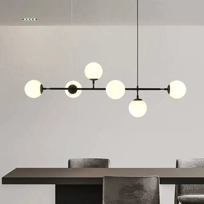 Modern brass and black art glass ball chandelier living room light