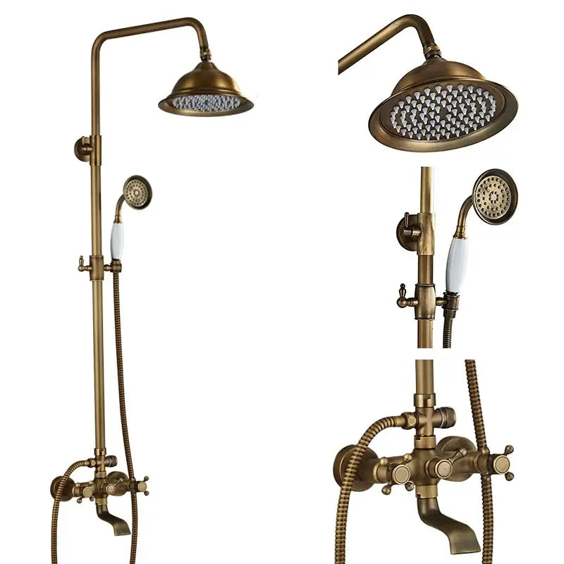 Modern brass and black dual handle shower faucet set bathroom caddy