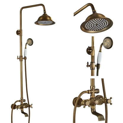 Modern brass and black dual handle shower faucet set bathroom caddy
