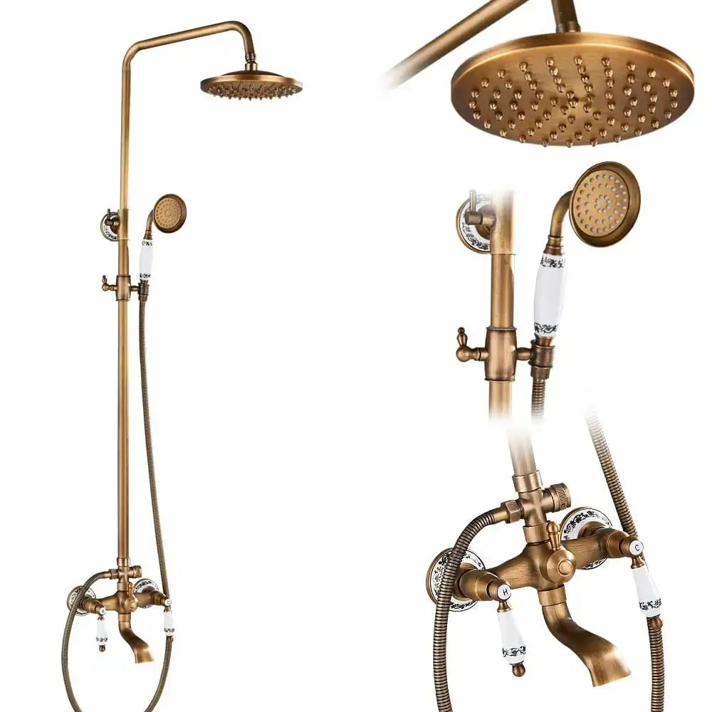 Modern brass and black dual handle shower faucet set bathroom caddy