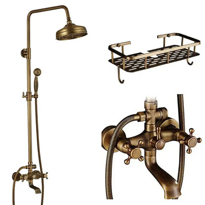 Modern brass and black dual handle shower faucet set bathroom caddy