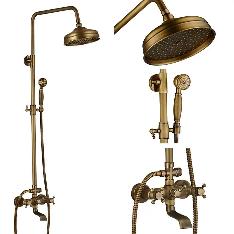Modern brass and black dual handle shower faucet set bathroom caddy