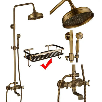 Modern brass and black dual handle shower faucet set bathroom caddy