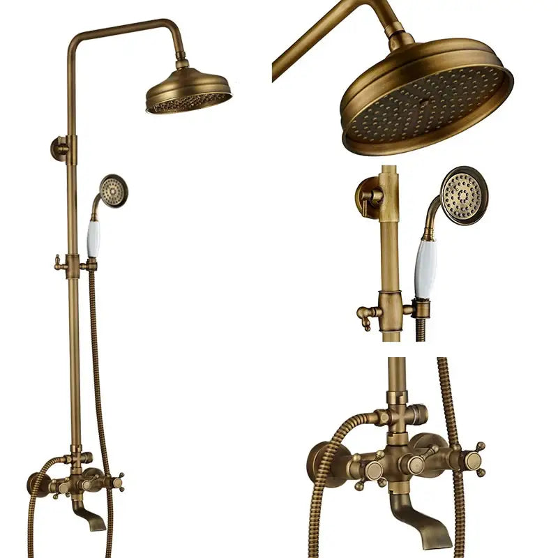 Modern brass and black dual handle shower faucet set bathroom caddy