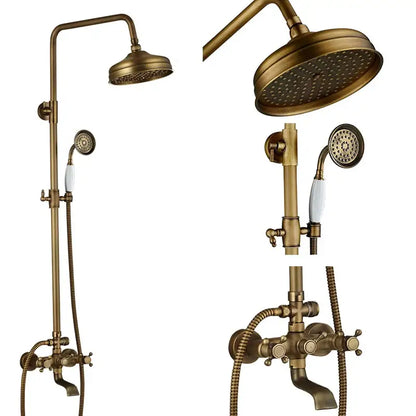Modern brass and black dual handle shower faucet set bathroom caddy