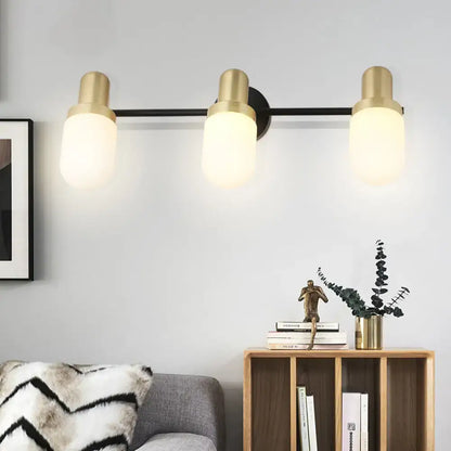 Modern brass and black glass sconce light bedroom wall lamp
