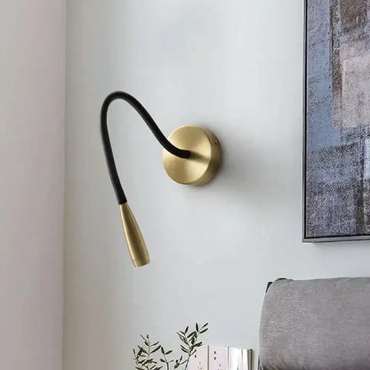 Modern brass and black wall lamp bedroom adjustable arm copper reading light