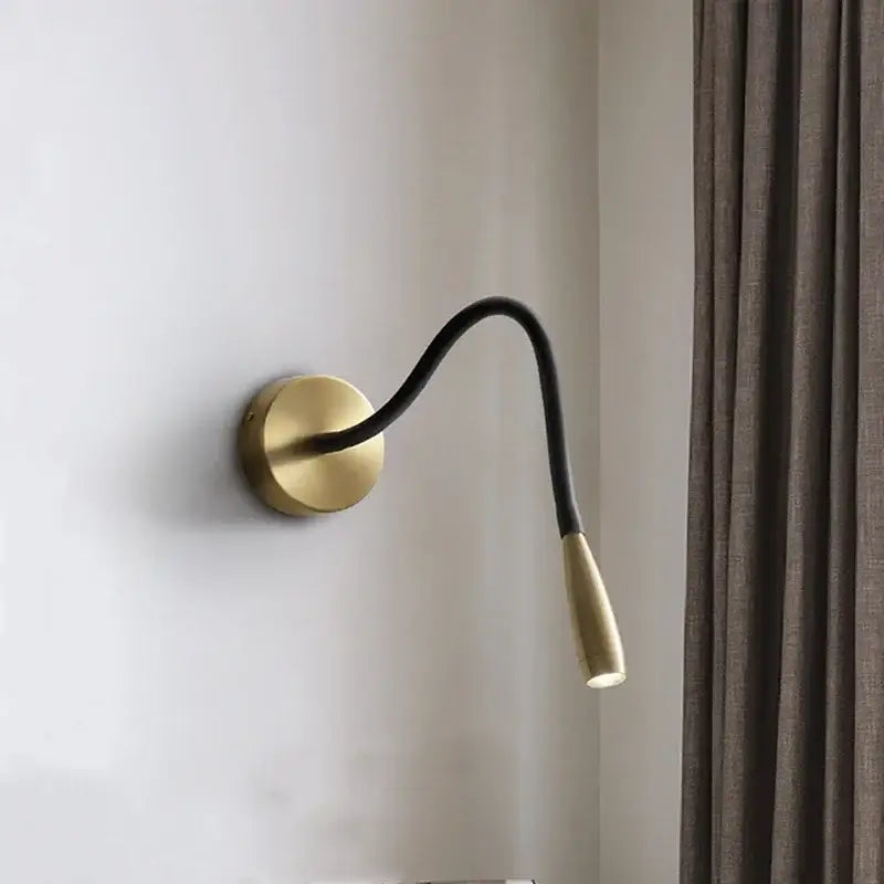 Modern brass and black wall lamp bedroom adjustable arm copper reading light