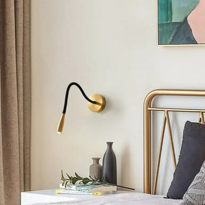 Modern brass and black wall lamp bedroom adjustable arm copper reading light