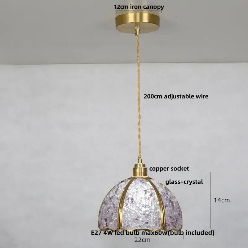 Modern brass and blue glass crystal led pendant light kitchen