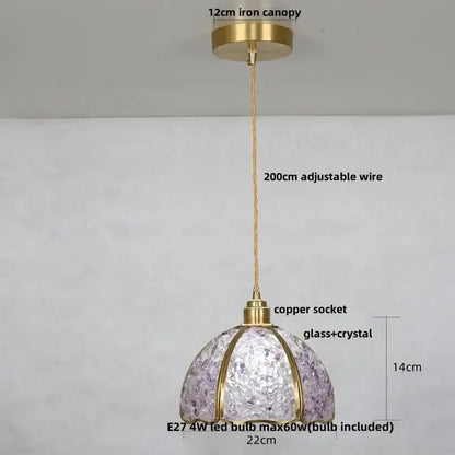 Modern brass and blue glass crystal led pendant light kitchen